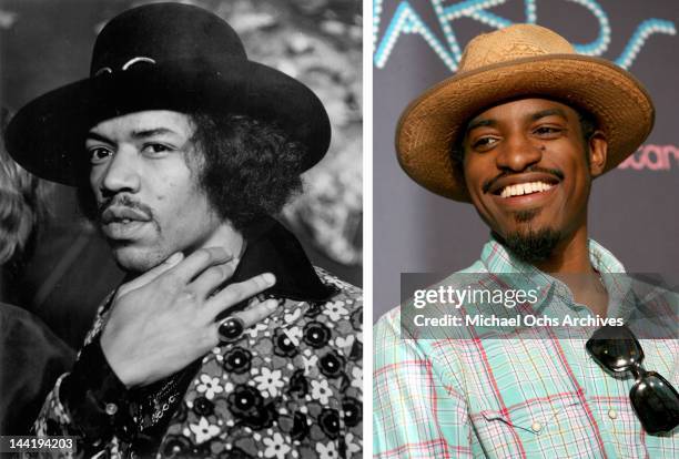 In this composite image a comparison has been made between Jimi Hendrix and Hip-hop star Andre 3000. Andre 3000 will reportedly play Jimi Hendrix in...