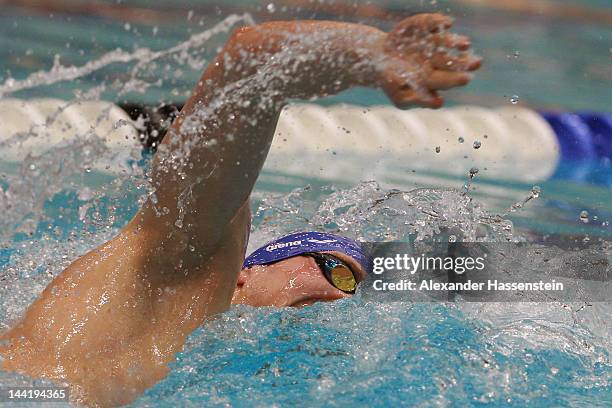 Paul Biedermann competes in the men's 200 m freestyle A final during the German Swimming Championships 2012 at the Eurosportpark on May 11, 2012 in...