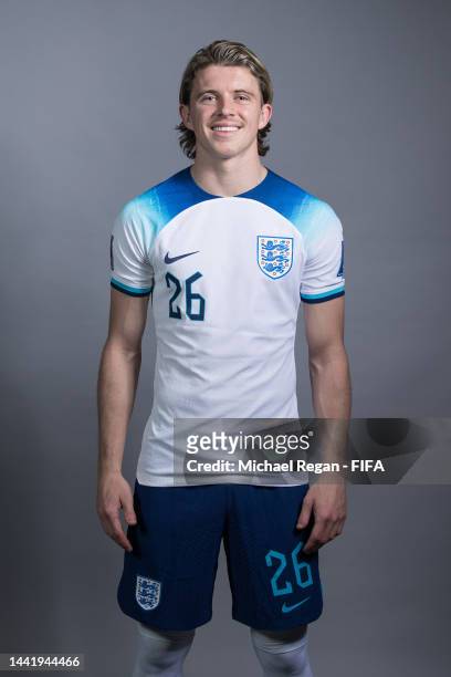 Conor Gallagher of England poses during the official FIFA World Cup Qatar 2022 portrait session on November 16, 2022 in Doha, Qatar.