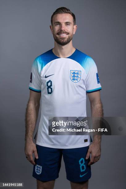 Jordan Henderson of England poses during the official FIFA World Cup Qatar 2022 portrait session on November 16, 2022 in Doha, Qatar.