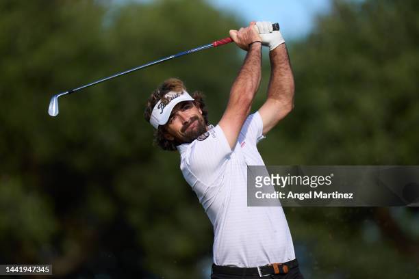 Gary Stal of France lines tees off on the fourth hole during the Day Six of the Final Stage of Qualifying School at Lakes Course, Infinitum on...