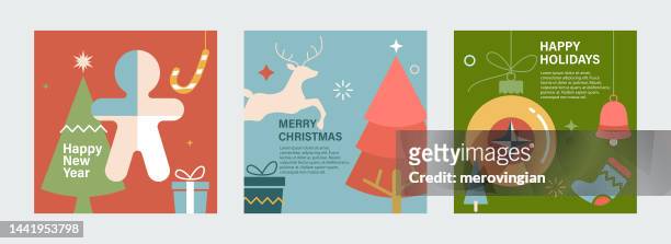 ilustrações, clipart, desenhos animados e ícones de cartões de ano novo e natal desenhados com temas de natal - animal themes