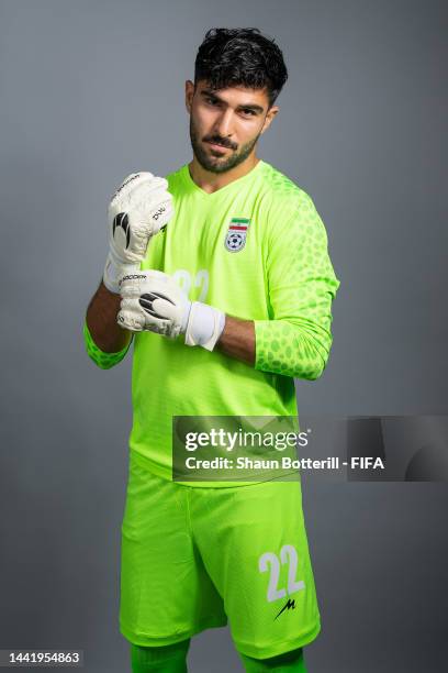 Amir Abedzadeh of IR Iran poses during the official FIFA World Cup Qatar 2022 portrait session on November 15, 2022 in Doha, Qatar.