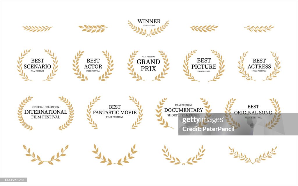 Laurel Wreath Vector Set. Collection of Foliate Award Wreaths for Cinema Festivals etc