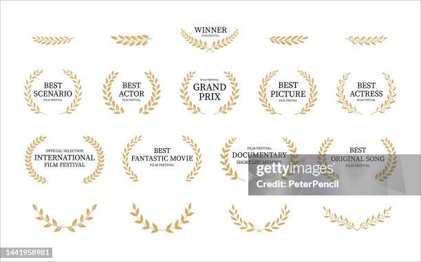 bildbanksillustrationer, clip art samt tecknat material och ikoner med laurel wreath vector set. collection of foliate award wreaths for cinema festivals etc - festival de film