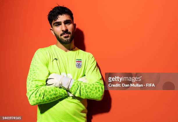 Amir Abedzadeh of IR Iran poses during the official FIFA World Cup Qatar 2022 portrait session on November 15, 2022 in Doha, Qatar.