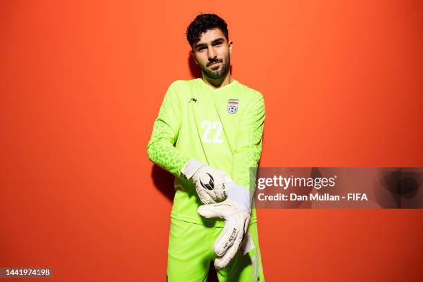 Amir Abedzadeh of IR Iran poses during the official FIFA World Cup Qatar 2022 portrait session on November 15, 2022 in Doha, Qatar.