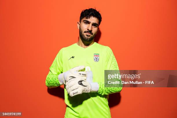 Amir Abedzadeh of IR Iran poses during the official FIFA World Cup Qatar 2022 portrait session on November 15, 2022 in Doha, Qatar.