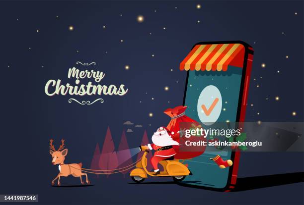 kurier weihnachtsmann - christmas travel stock-grafiken, -clipart, -cartoons und -symbole