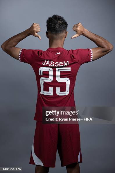 Jassem Gaber of Qatar poses during the official FIFA World Cup Qatar