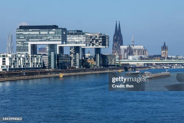 cologne skyline and rhine river (germany) - north rhine westphalia bildbanksfoton och bilder