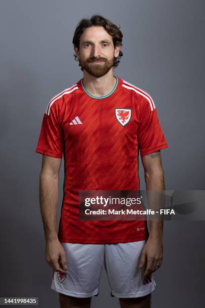 Joe Allen of Wales during the official FIFA World Cup Qatar 2022 portrait session on November 16, 2022 in Doha, Qatar.