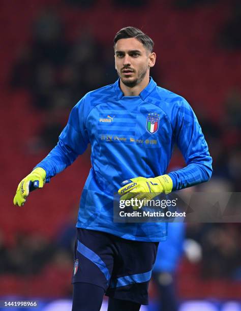 Alex Meret of Italy warms up ahead before the International friendly match between Albania and Italy on November 16, 2022 in Tirana, Albania.