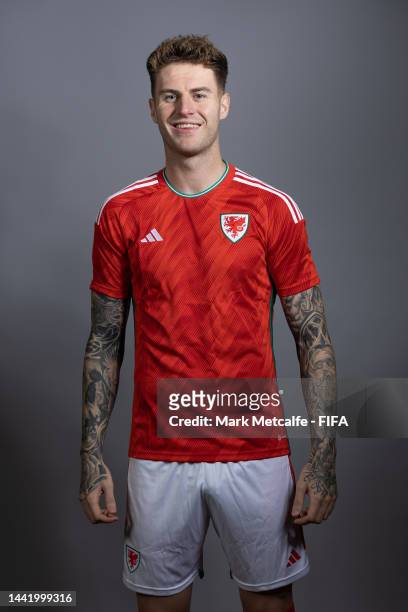 Joe Rodon of Wales during the official FIFA World Cup Qatar 2022 portrait session on November 16, 2022 in Doha, Qatar.