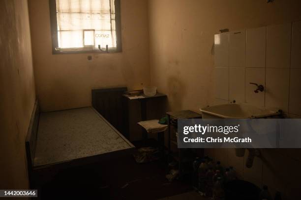 Items are seen inside a cell at a preliminary detention centre which is believed to have been used by Russian forces to jail and torture civilians on...