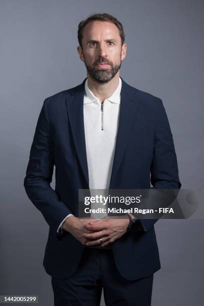 Gareth Southgate, Head Coach of England, poses during the official FIFA World Cup Qatar 2022 portrait session on November 16, 2022 in Doha, Qatar.