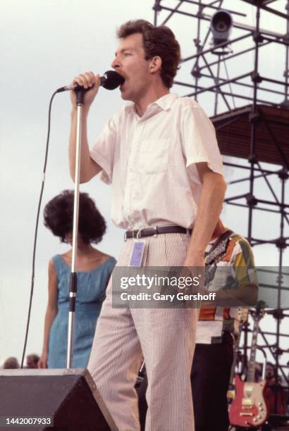 American New Wave musician Fred Schneider, of the group the B-52's, performs onstage during the Heatwave Festival at Mosport Park , Bowmanville,...