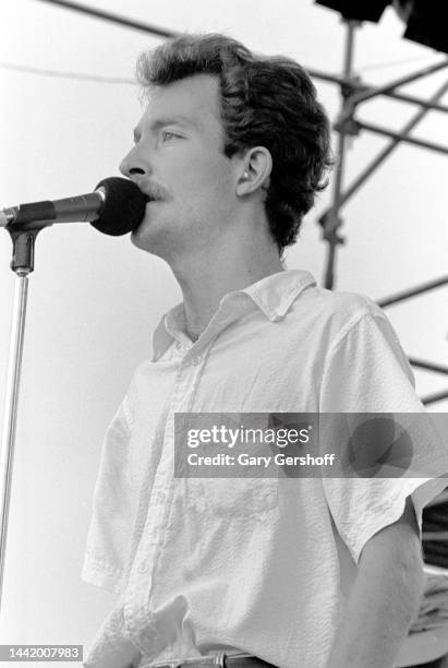 American New Wave musician Fred Schneider, of the group the B-52's, performs onstage during the Heatwave Festival at Mosport Park , Bowmanville,...
