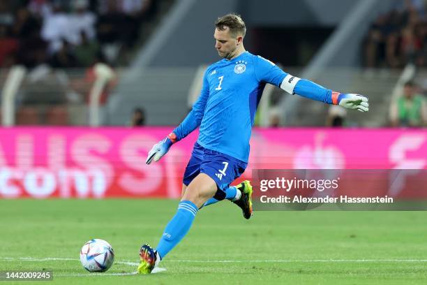 Manuel Neuer of Germany runs with the ball during the international friendly match between Germany and Oman at Sultan Qaboos Sports Complex on...
