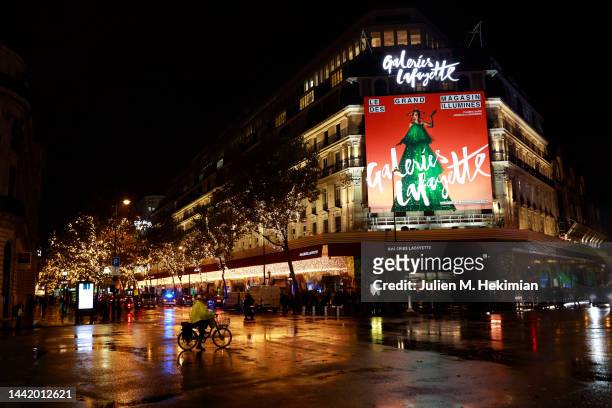 General view of the Galeries Lafayette during "Planete Sapin": Galeries Lafayette Christmas decorations inauguration at Galeries Lafayette on...