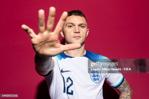 Kieran Trippier of England poses during the official FIFA World Cup Qatar 2022 portrait session on November 16, 2022 in Doha, Qatar.