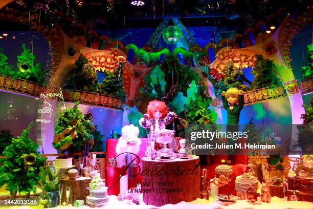 Decorated shop window of the Galeries Lafayette during "Planete Sapin": Galeries Lafayette Christmas decorations inauguration at Galeries Lafayette...