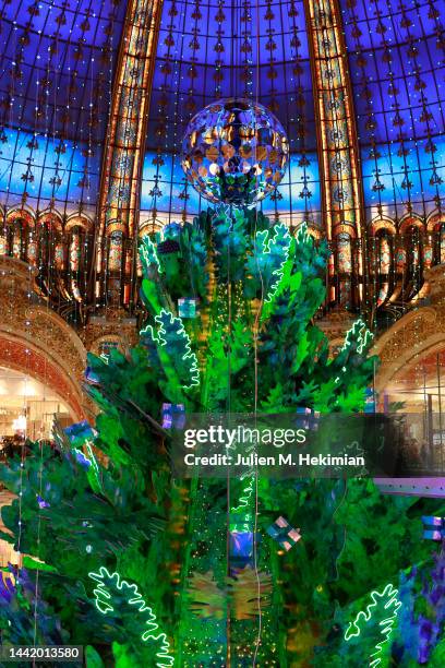 Christmas Tree inside the Galeries Lafayette during "Planete Sapin": Galeries Lafayette Christmas decorations inauguration at Galeries Lafayette on...