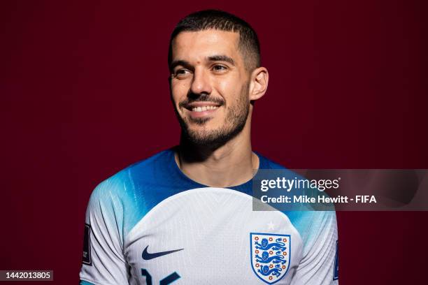Conor Coady of England poses during the official FIFA World Cup Qatar 2022 portrait session on November 16, 2022 in Doha, Qatar.