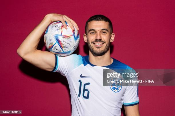 Conor Coady of England poses during the official FIFA World Cup Qatar 2022 portrait session on November 16, 2022 in Doha, Qatar.