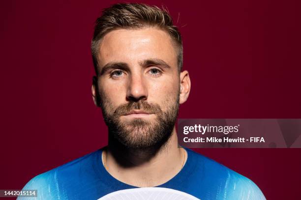 Luke Shaw of England poses during the official FIFA World Cup Qatar 2022 portrait session on November 16, 2022 in Doha, Qatar.