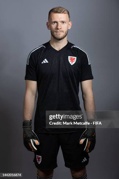 Adam Davies of Wales poses during the official FIFA World Cup Qatar 2022 portrait session on November 16, 2022 in Doha, Qatar.