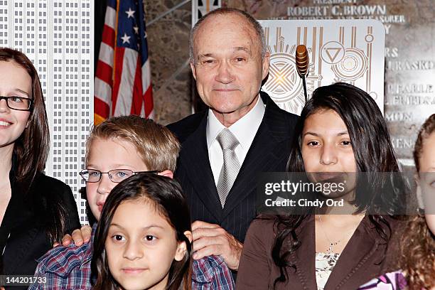 New York City Police Commissioner Raymond Kelly lights the Empire State Building blue for Police Memorial Week along side family of the honored on...