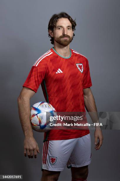 Joe Allen of Wales poses during the official FIFA World Cup Qatar 2022 portrait session on November 16, 2022 in Doha, Qatar.