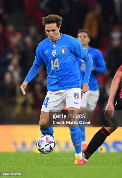 Federico Chiesa of Italy in action during the International friendly match between Albania and Italy at on November 16, 2022 in Tirana, Albania.