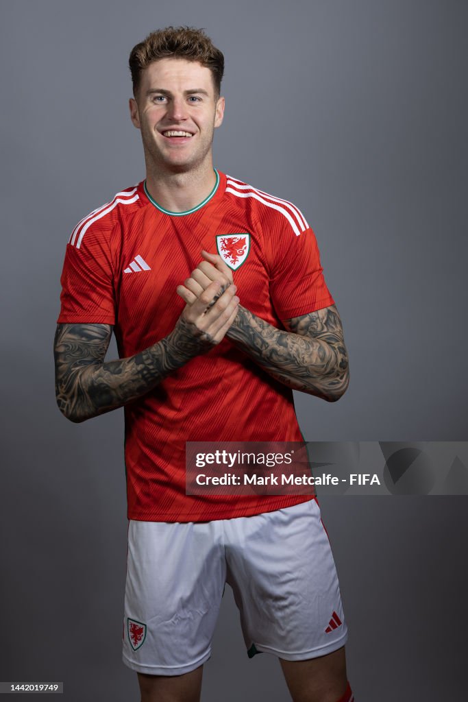 Joe Rodon of Wales poses during the official FIFA World Cup Qatar ...