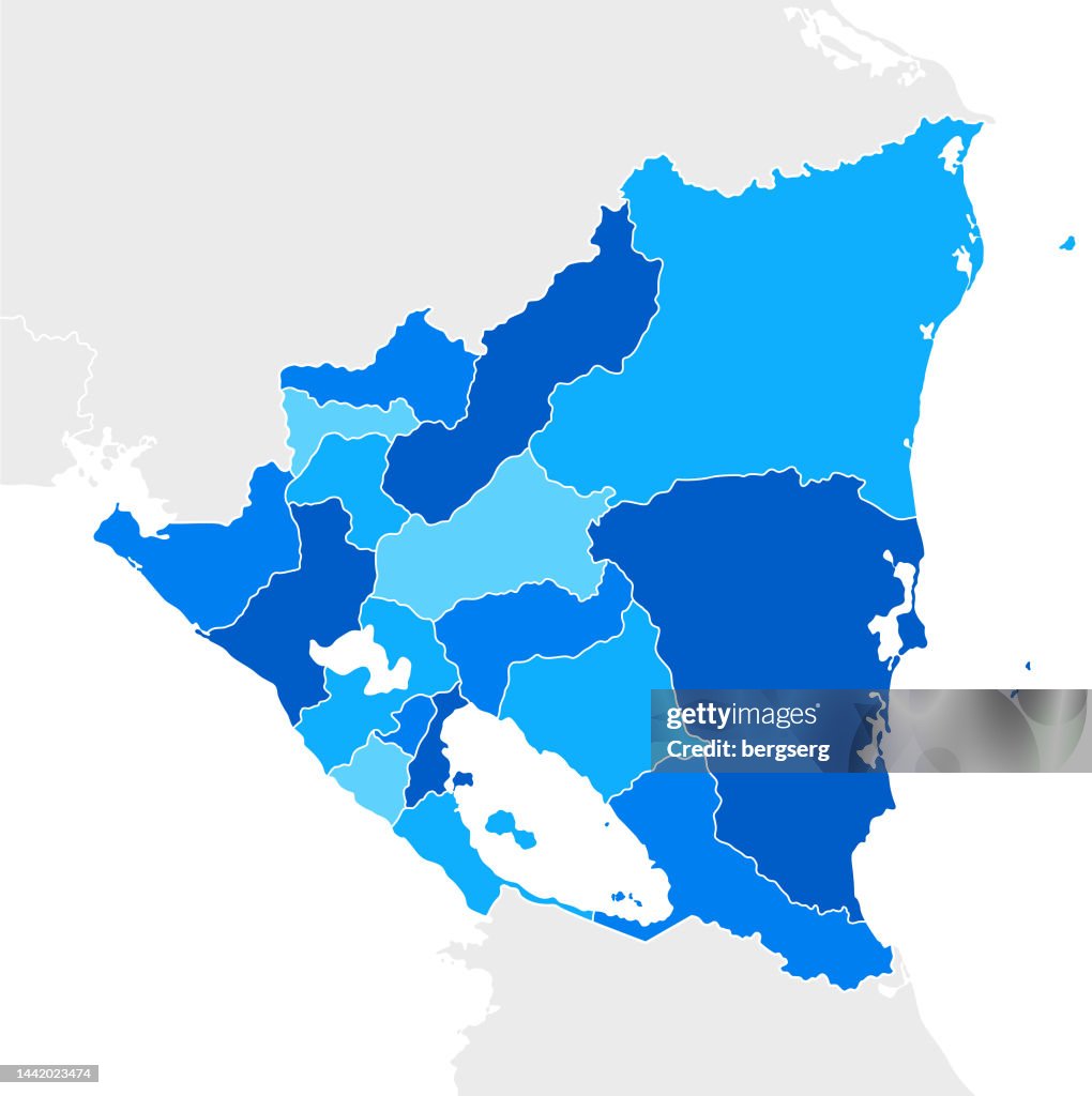 Nicaragua Simple Blue map with Regions