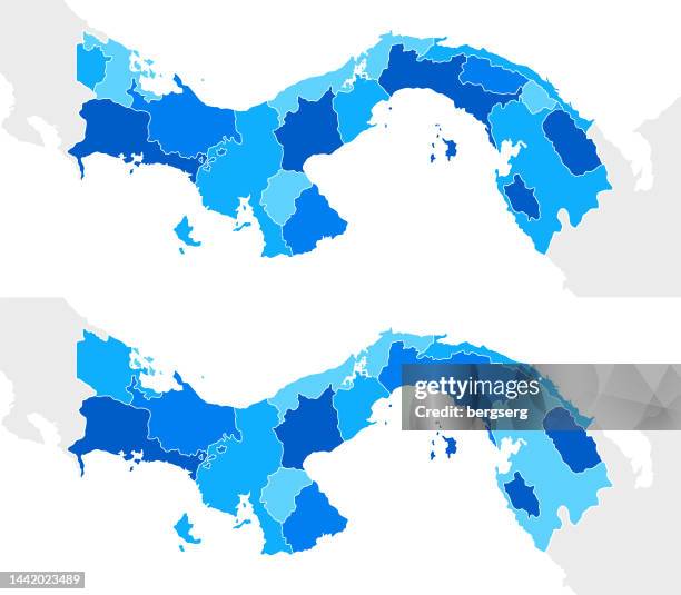 panama simple blue karte mit regionen - panama city panama stock-grafiken, -clipart, -cartoons und -symbole