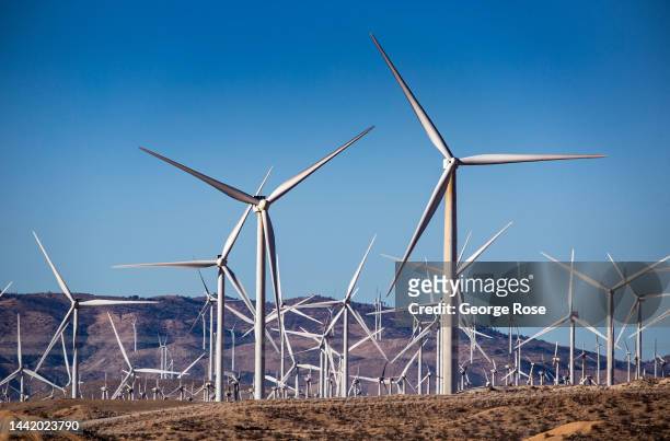 The Tehachapi Wind Turbine Farm, located one hour north of Los Angeles, is viewed on November 15 near Mojave, California. Thousand of wind turbines...