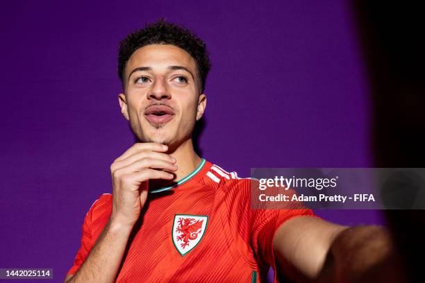 Ethan Ampadu of Wales poses during the official FIFA World Cup Qatar 2022 portrait session on November 16, 2022 in Doha, Qatar.