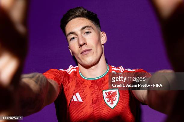 Harry Wilson of Wales poses during the official FIFA World Cup Qatar 2022 portrait session on November 16, 2022 in Doha, Qatar.