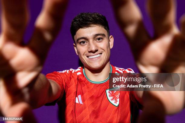 Daniel James of Wales poses during the official FIFA World Cup Qatar 2022 portrait session on November 16, 2022 in Doha, Qatar.