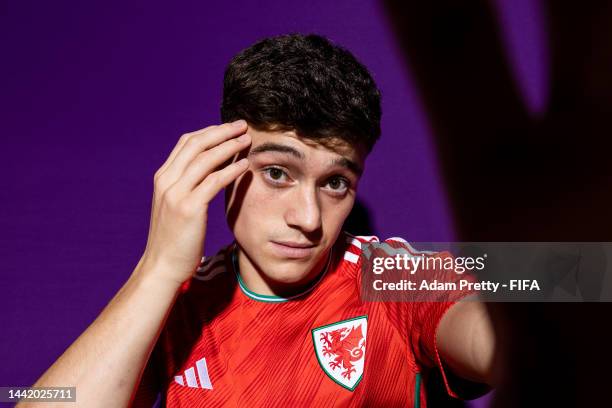 Daniel James of Wales poses during the official FIFA World Cup Qatar 2022 portrait session on November 16, 2022 in Doha, Qatar.