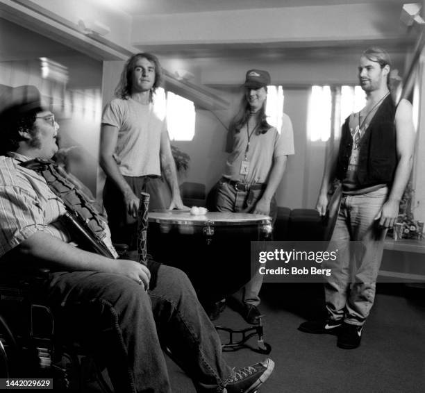 Lead singer/harmonica John Popper, drummer Brenden Hill, guitarist Bobby Sheehan and lead guitarist Chan Kincla, of the American rock band Blues...