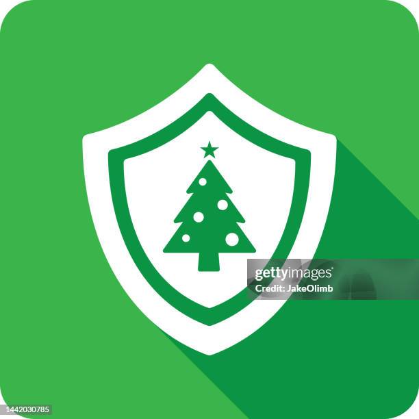 shield christmas tree icon silhouette - tree trimming stock illustrations
