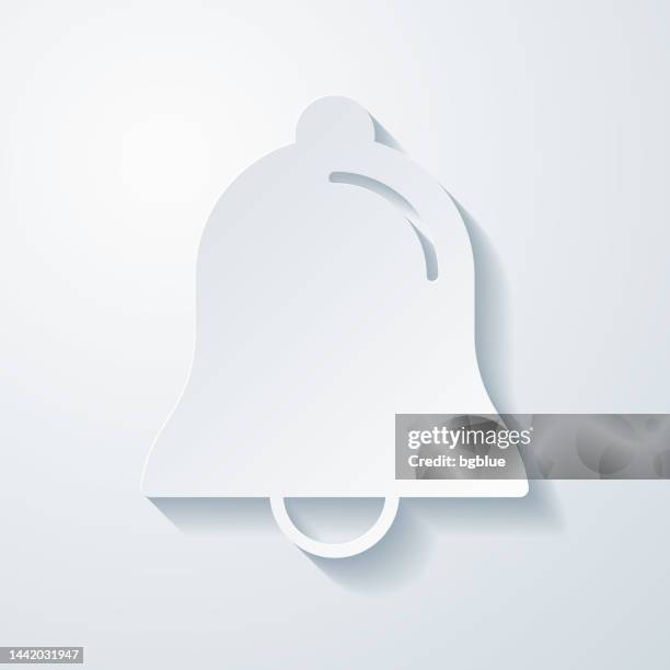 illustrazioni stock, clip art, cartoni animati e icone di tendenza di campana. icona con effetto taglio carta su sfondo bianco - campanile orologio