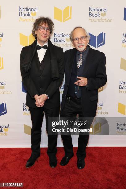 Neil Gaiman and Art Spiegelman attend the 73rd National Book Awards at Cipriani Wall Street on November 16, 2022 in New York City.