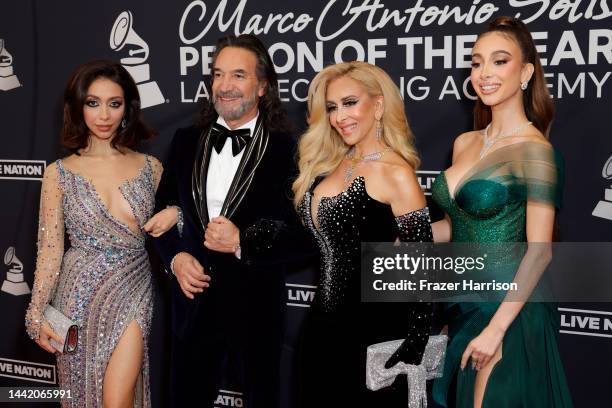 Alison Solis, honoree Marco Antonio Solís, Cristian Salas, and Marla Solis attend The Latin Recording Academy's 2022 Person of the Year Gala Honoring...