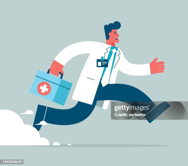 running young doctor - male nurse stock illustrations