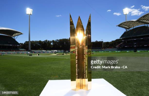 The Dettol ODI Series Trophy during game one of the One Day International series between Australia and England at Adelaide Oval on November 17, 2022...