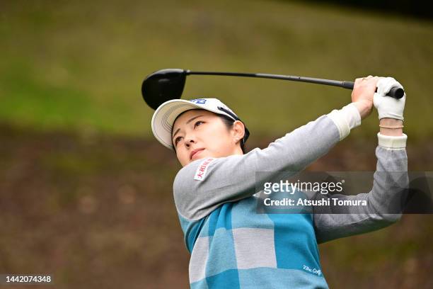 Rie Tsuji of Japan hits her tee shot on the 11th hole during the first round of Daio Paper Elleair Ladies at Elleair Golf Club Matsuyama on November...